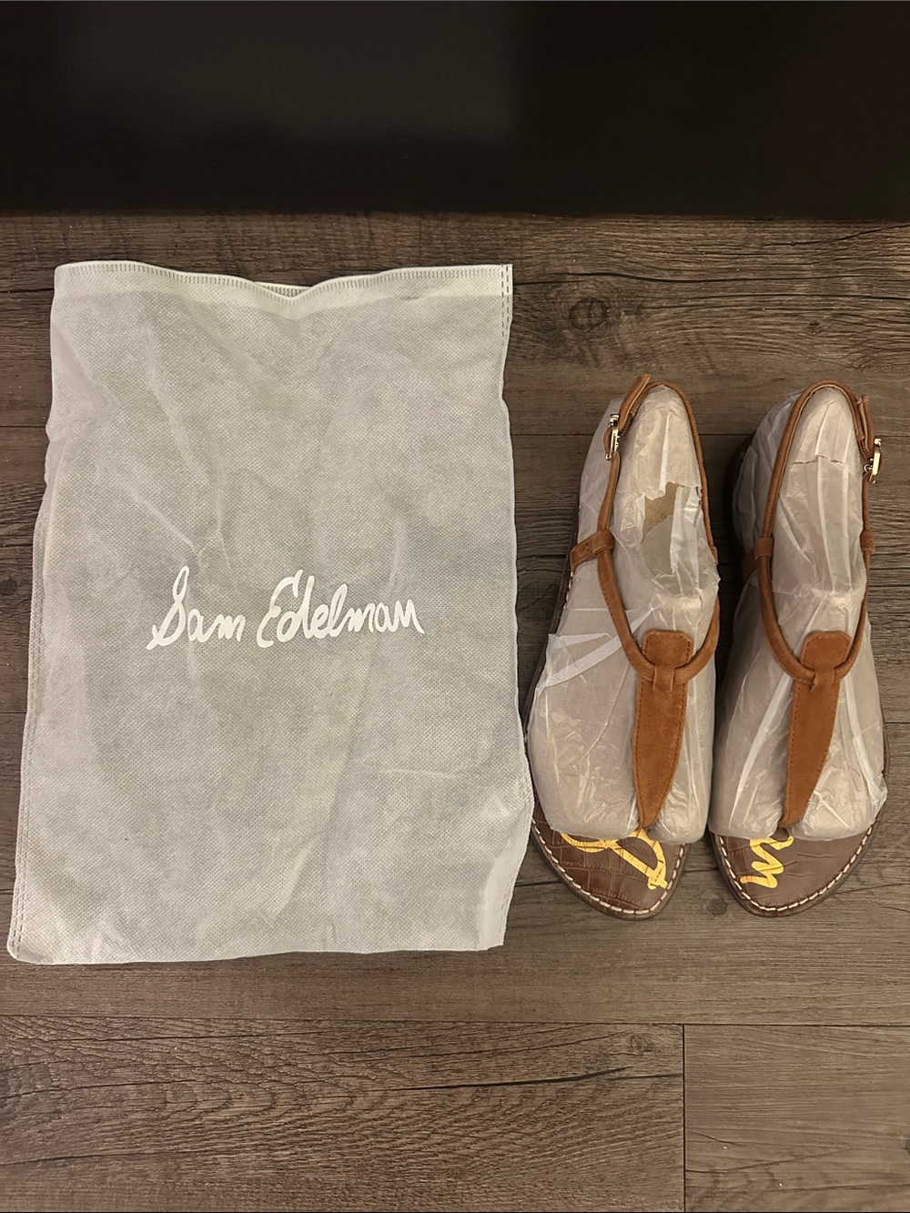 Sam Edelman GiGi Brown Suede T-Strap Sandals